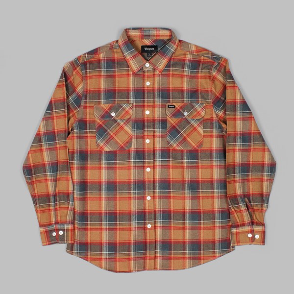BRIXTON BOWERY LS FLANNEL SHIRT NAVY COPPER 