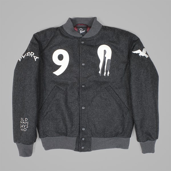 BY PARRA ALL THAT WOOL VARSITY JACKET CHARCOAL 