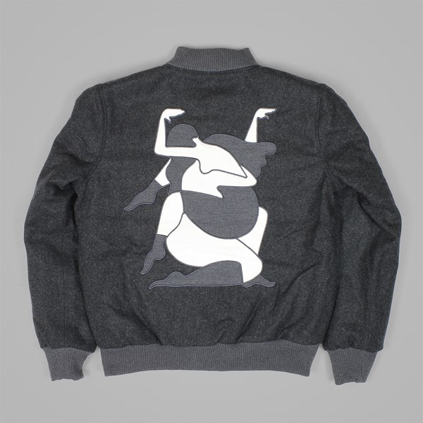 BY PARRA ALL THAT WOOL VARSITY JACKET CHARCOAL 