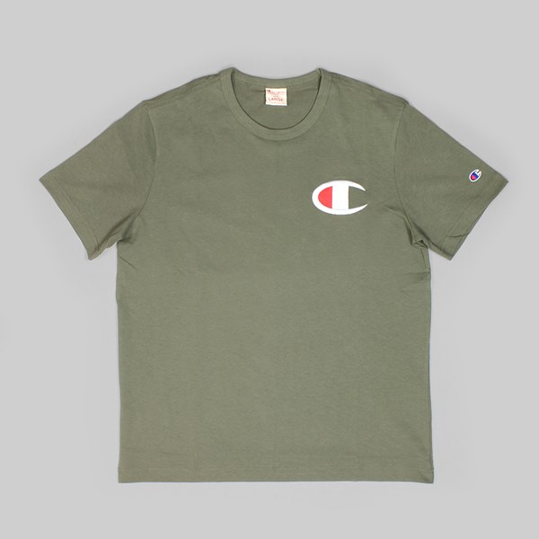 CHAMPION REVERSE WEAVE CHEST C SS TEE OLIVE GREEN 