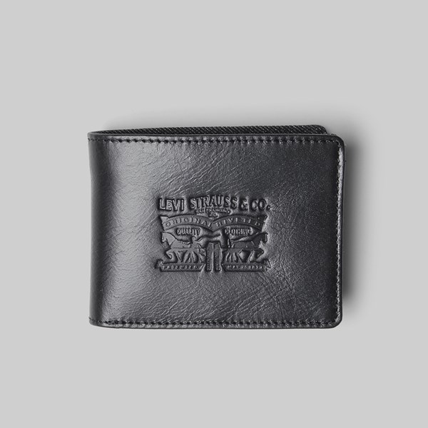 LEVI'S DENIM/LEATHER BIFOLD WITH COIN WALLET BLACK 