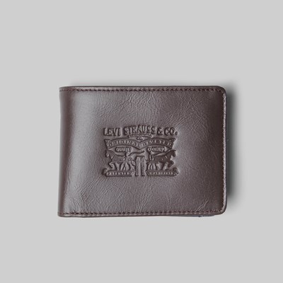 LEVI'S DENIM/LEATHER BIFOLD WITH COIN WALLET BROWN 