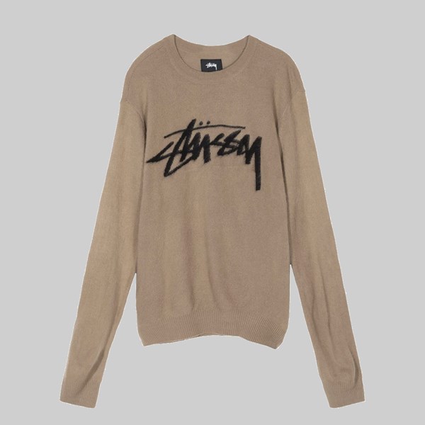 STUSSY BRUSHED OUT LOGO SWEATER TAUPE 