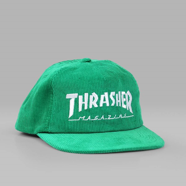 THRASHER MAGAZINE LOGO CORDUROY CAP GREEN   