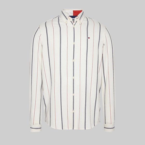 TOMMY JEANS TWILL BACK LOGO LONG SLEEVE SHIRT WHITE 