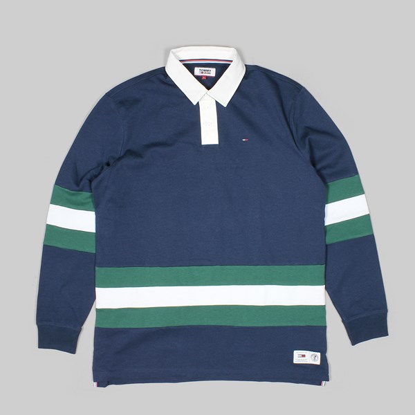 TOMMY JEANS CLASSIC STRIPE HEAVYWEIGHT POLO NAVY GREEN  
