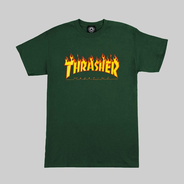 THRASHER FLAME LOGO SS TEE FOREST GREEN 