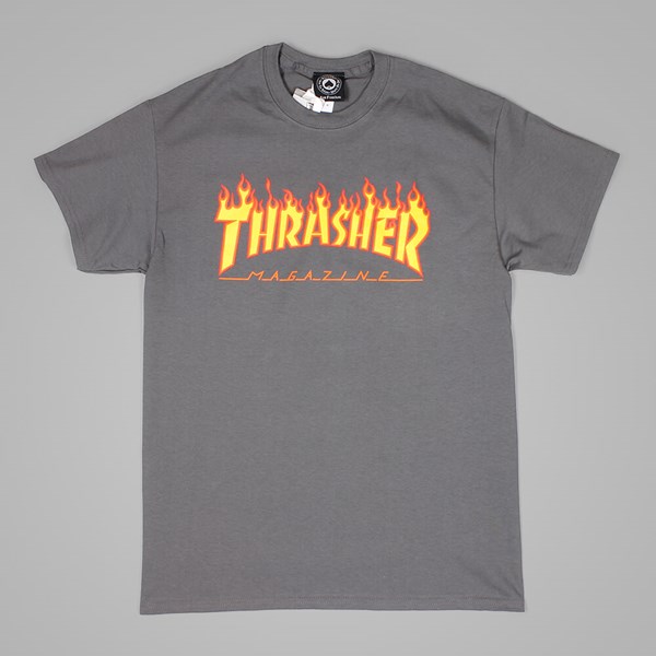 Thrasher T Shirt Flame Logo Charcoal 