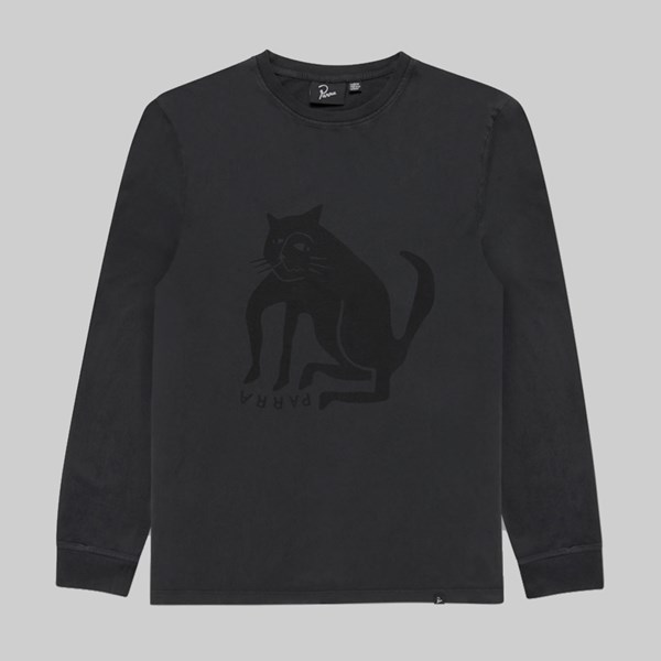 BY PARRA CAT LONG SLEEVE T-SHIRT WASHED BLACK 