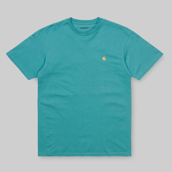 CARHARTT WIP CHASE SS T-SHIRT FROSTED TURQUOISE GOLD  