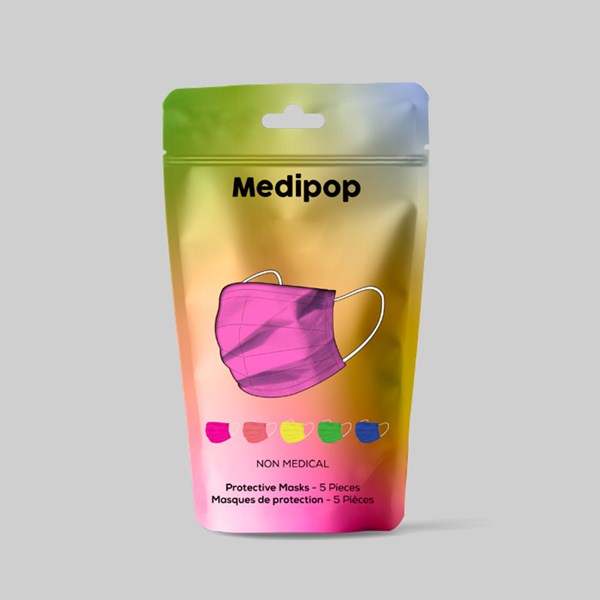 MEDIPOP PROTECTIVE FACE MASKS RAINBOW MIX (5 PACK) 