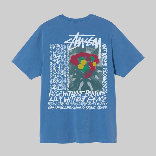 STUSSY CAMELLIAS PIG DYED SS T-SHIRT BLUE 