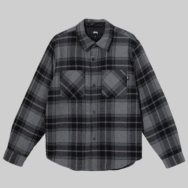 STUSSY MAX PLAID QUILTED SHIRT JACKET GREY 