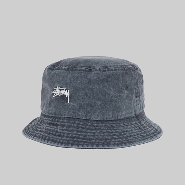 STUSSY WASHED STOCK BUCKET HAT CHARCOAL 